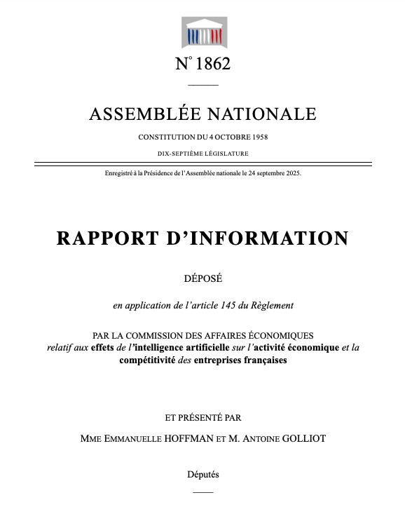 Rapport d'information en conclusion des travaux d'une mission d'information relative aux effets de l’intelligence artificielle sur l’activité économique et la compétitivité des entreprises françaises
